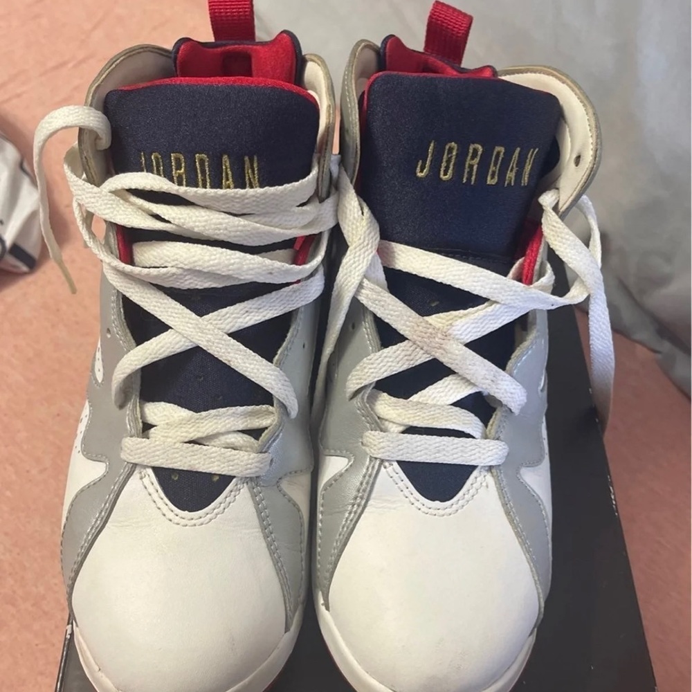White silver red & navy blue
